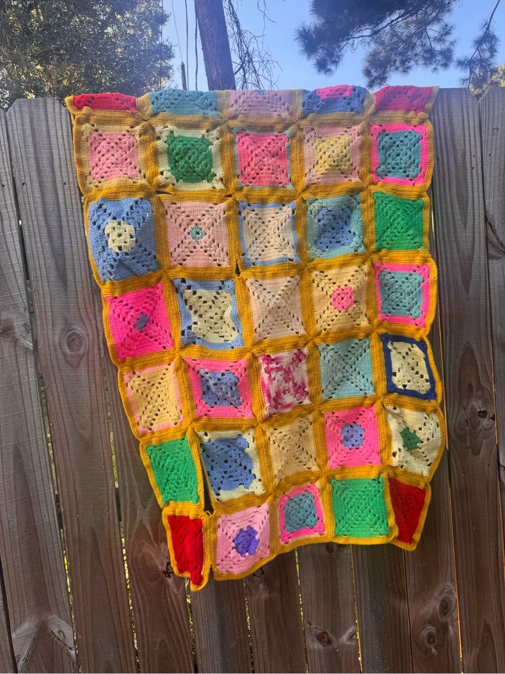 Handmade Crochet Granny Square Throw Blanket - Multicolor